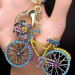 Crystal Bicycle Keychain Charm Bag Pendant - Multicolor